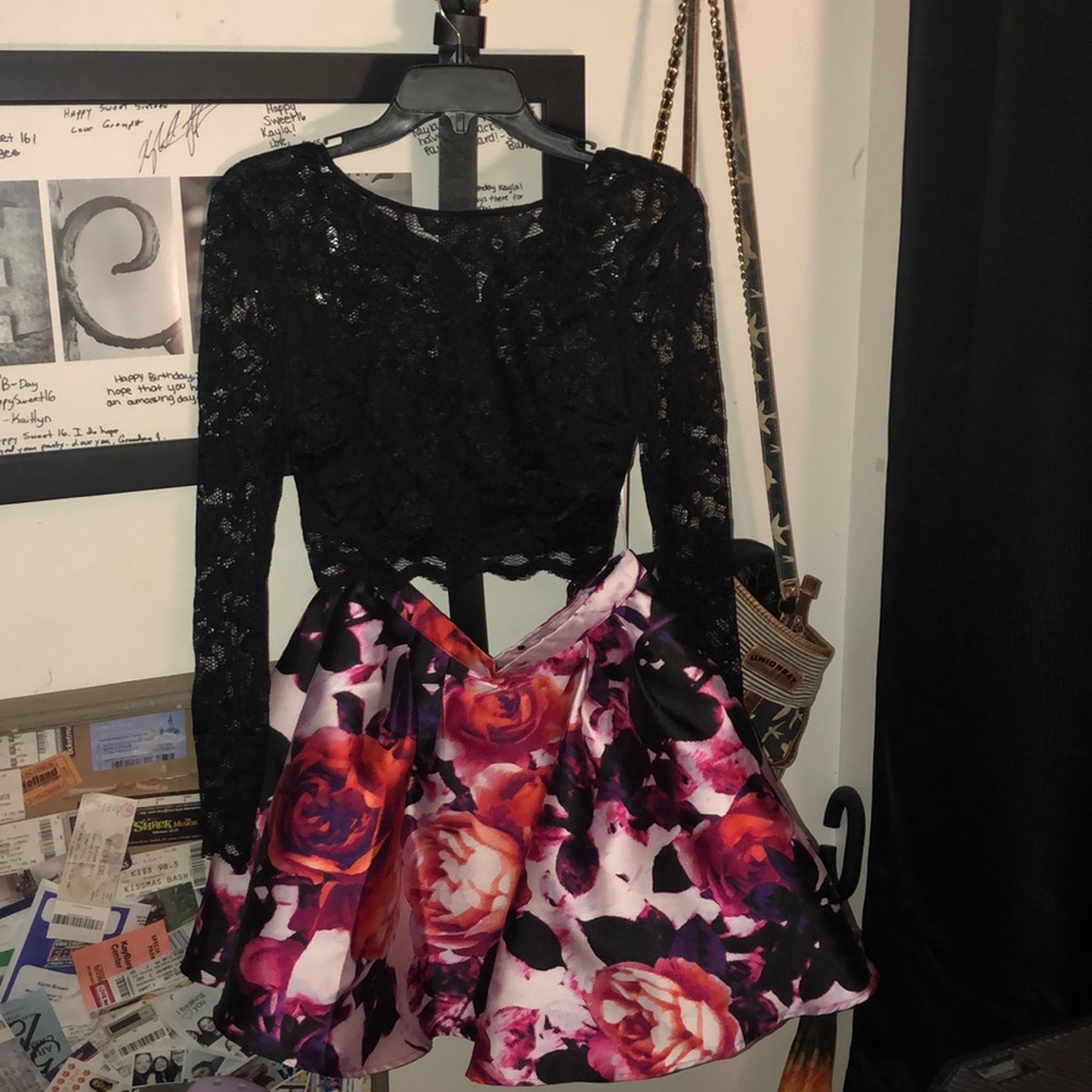 two piece floral lace homecoming / prom dress
